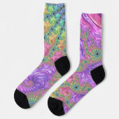 Groovy Trippy Boho Jewel Tone Rainbow Fraktal Socken (Linkes Detail)