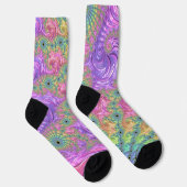 Groovy Trippy Boho Jewel Tone Rainbow Fraktal Socken (Rechts)