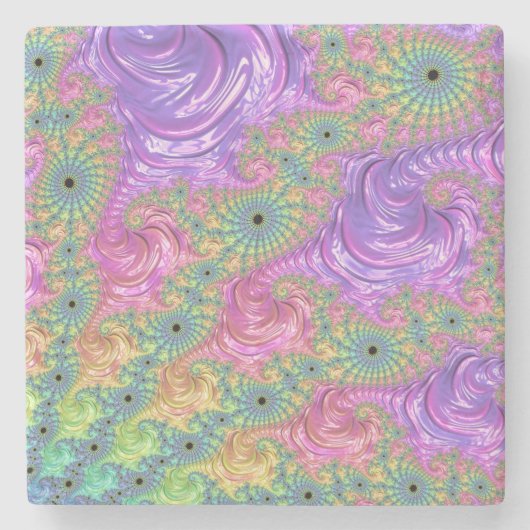 Groovy Trippy Boho Jewel Tone Rainbow Fraktal Steinuntersetzer (Vorderseite)