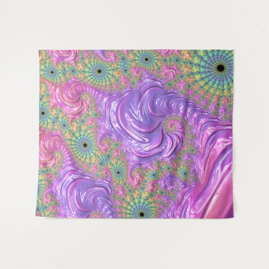 Groovy Trippy Boho Jewel Tone Rainbow Fraktal Wandteppich (Vorderseite (Horizontal))