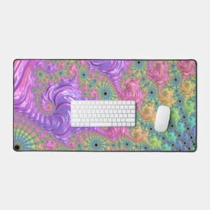 Groovy Trippy Boho Juwel-Ton Regenbogen Fraktal Schreibtischunterlage
