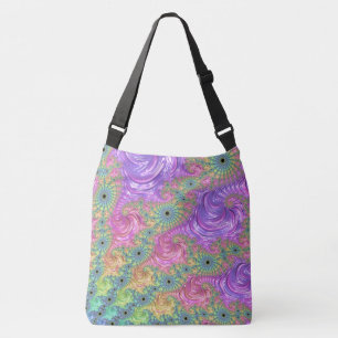 Groovy Trippy Boho Juwel-Ton Regenbogen Fraktal Tragetaschen Mit Langen Trägern