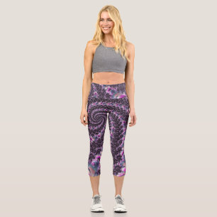 Groovy Trippy Funky Psychedelic Spiral Fraktal Art Capri Leggings