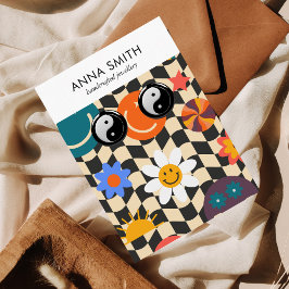 Groovy Trippy Retro Muster Emoji Earring Display Visitenkarte