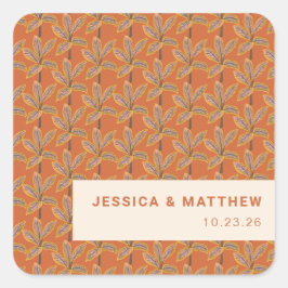 Groovy Tropical Palm Trees Burnt Orange Wedding Quadratischer Aufkleber