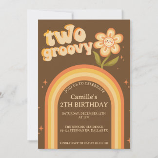 Groovy Two boho daisy Regenbogen Geburtstag Einladung