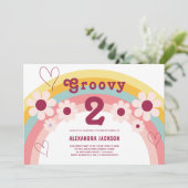 Groovy Two Daisy Rainbow 2. Party Einladung (Stehend Vorderseite)
