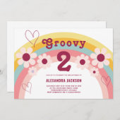 Groovy Two Daisy Rainbow 2. Party Einladung (Vorne/Hinten)
