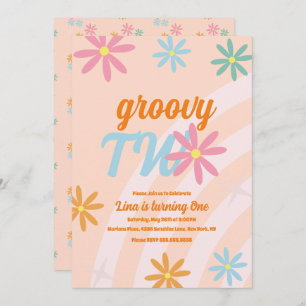 Groovy Two floral Erster Geburtstag Retro Party Einladung