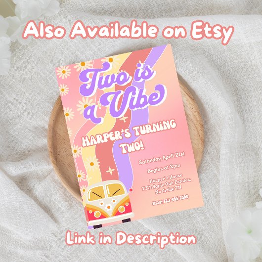 Groovy Two ist ein Vibe Retro 70er Birthday Einladung