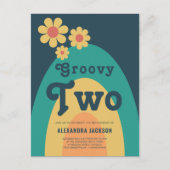 Groovy Two Retro Daisy 2. Geburtstag Party Einladungspostkarte (Vorderseite)