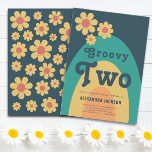 Groovy Two Retro Daisy Geburtstagsfeier Einladung