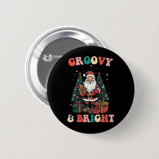 Groovy und helle Weihnachtsfeiertage Retro Button (Vorne & Hinten)