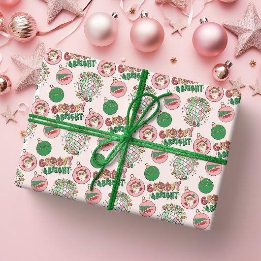 Groovy und hellrosa und grün Retro-Feiertag Geschenkpapier