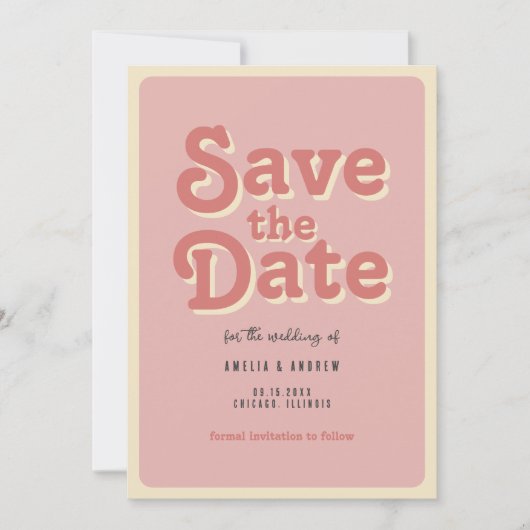 Groovy und Retro 70er Wedding Save The Date (Vorderseite)