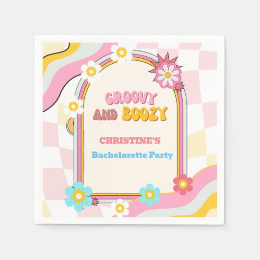 Groovy und stickig gestaltete Junggeselinnen-Absch Serviette (Vorderseite)