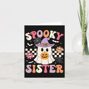 Groovy unheimliche Schwester Retro-Geist hält Kürb Karte