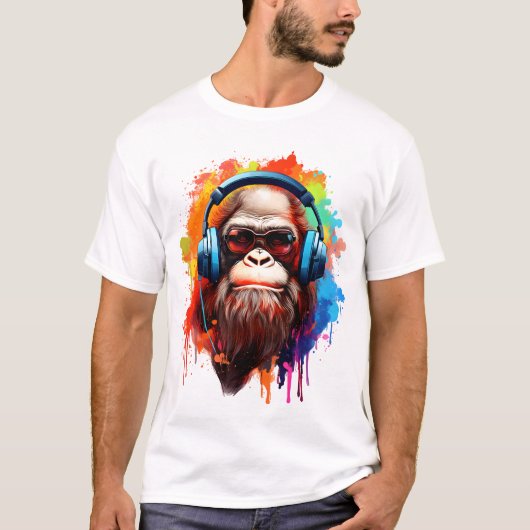 Groovy Urban Ape in Tunes T-Shirt (Vorderseite)