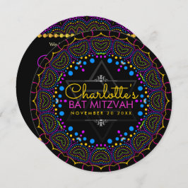 Groovy UV Bohemisch Bat Mitzvah Runde Einladung