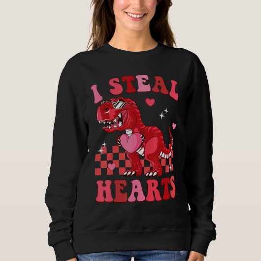 Groovy Valentine Day I Steal Hearts Dinosaur Coupl Sweatshirt (Vorderseite)