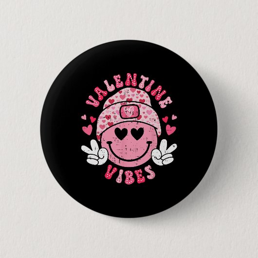 Groovy Valentine Vibes Smile Face Valentinstag G Button (Vorderseite)