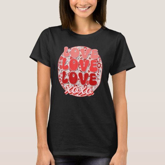 Groovy Valentine's Day Liebe Retro Kaffee Herz Flo T-Shirt (Vorderseite)