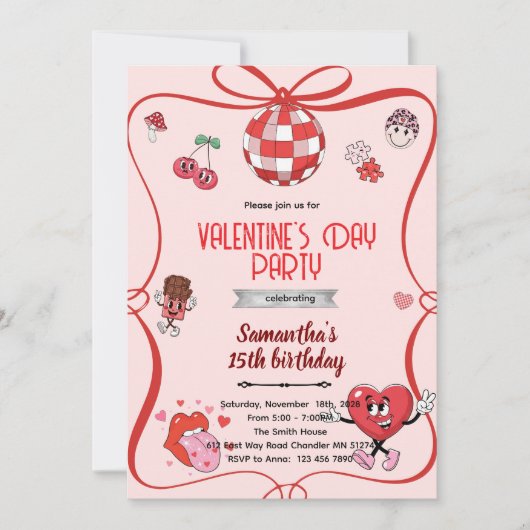 Groovy Valentinstag Party-Einladung  Einladung (Vorderseite)