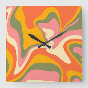 Groovy verflüssigter Marmor Retro 60er Jahre Vinta Quadratische Wanduhr
