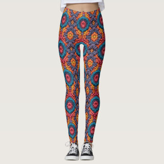 Groovy Vibes Crochet Bright Vibrangs Colors Boho Leggings