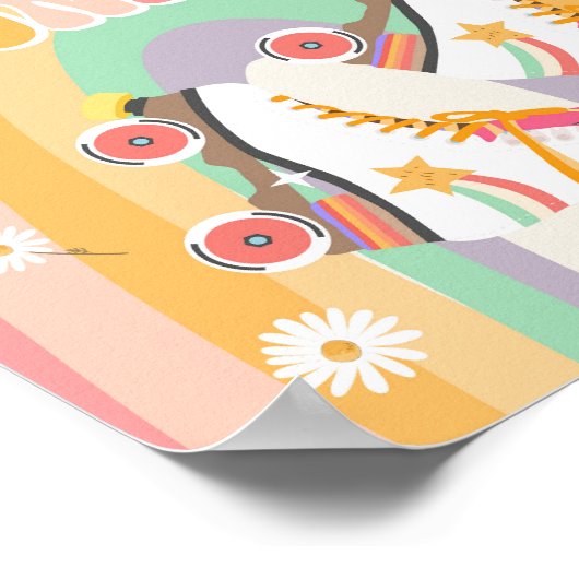 Groovy Vibes Only Roller Skate Skaten Retro Poster (Ecke)