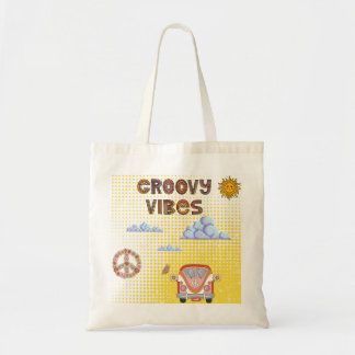 Groovy Vibes Retro Tote Bag – Colorful 70s Aesthet Tragetasche