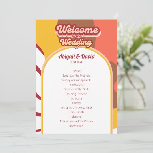 Groovy Vibes Retro Wedding Vintag Programm (Stehend Vorderseite)