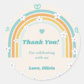 Groovy Vielen Dank Boho Floral Rainbow Runder Aufkleber (Vorderseite)