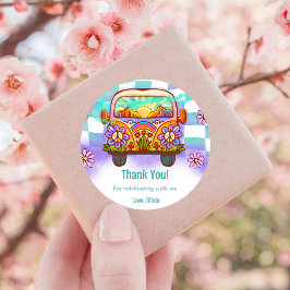 Groovy Vielen Dank Boho Floral Rainbow Runder Aufkleber