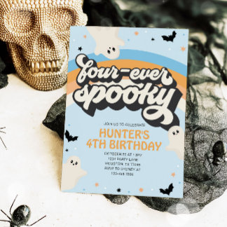 Groovy Vier-mal Spooky Junge 4. Geburtstag Hallowe Einladung