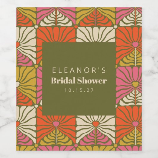 Groovy Vintag grünes Brautparty Weinetikett (Einzelnes Label)