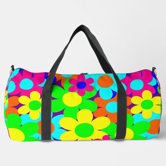 Groovy Vintag Mod Blütenpflanzen Blume Duffle Bag (Vorderseite)