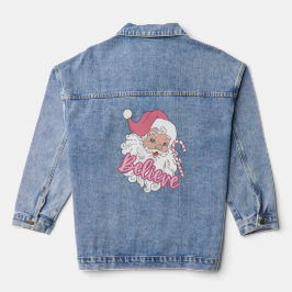 Groovy Vintag Pink Weihnachtsmann glaubt Weihnacht Jeansjacke