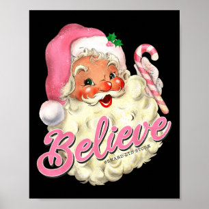 Groovy Vintag Pink Weihnachtsmann glaubt Weihnacht Poster