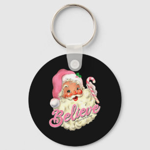 Groovy Vintag Pink Weihnachtsmann glaubt Weihnacht Schlüsselanhänger