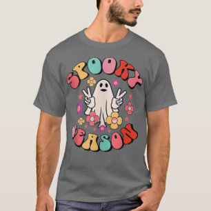 Groovy Vintage Floral Geist Süß Halloween Gruselig T-Shirt