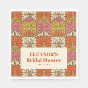 Groovy Vintage Orange Blumen Hochzeitsdusche Name Serviette