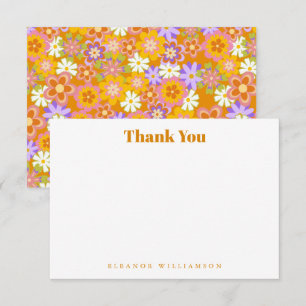 Groovy Vintage Orange Blumige Dusche Benutzerdefin Dankeskarte