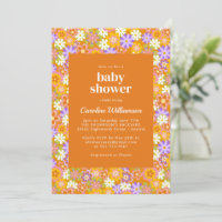 Groovy Vintage Orange Lila Blumen Baby-Party