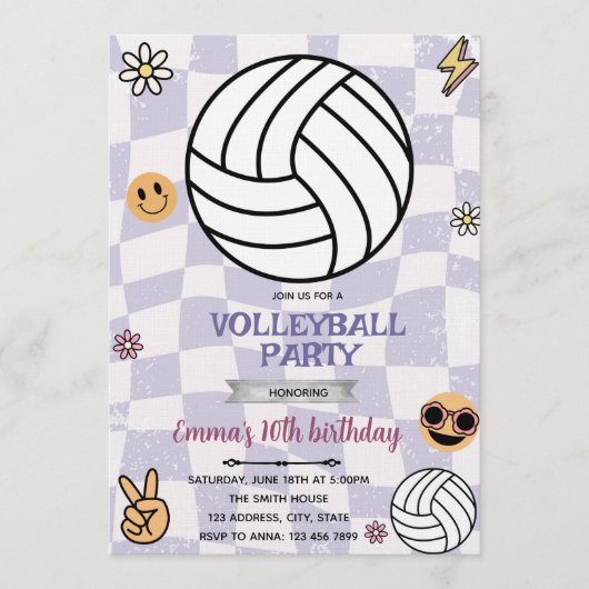 Groovy volleyball party invitation einladung (Vorderseite)
