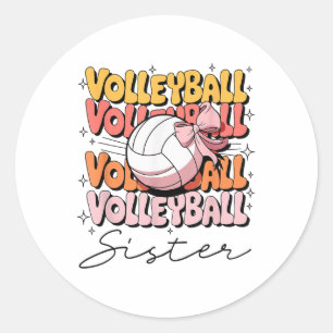Groovy Volleyball Sister Coquette Bow Volleyball Runder Aufkleber