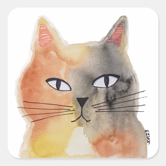 Groovy Watercolor Cat Art Sticker (Vorderseite)