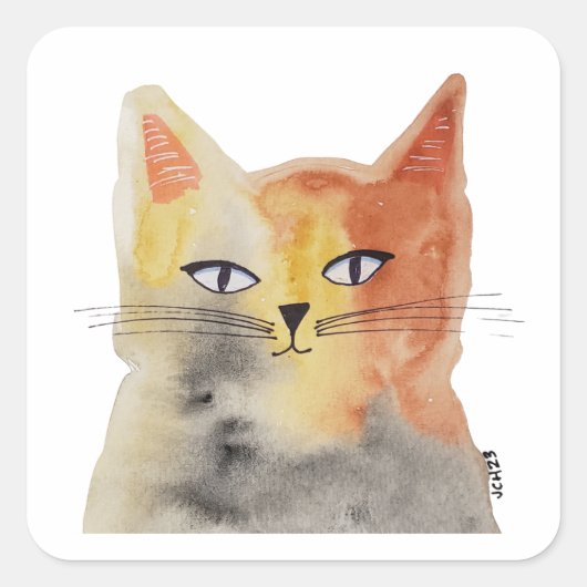 Groovy Watercolor Cat Art Sticker (Vorderseite)