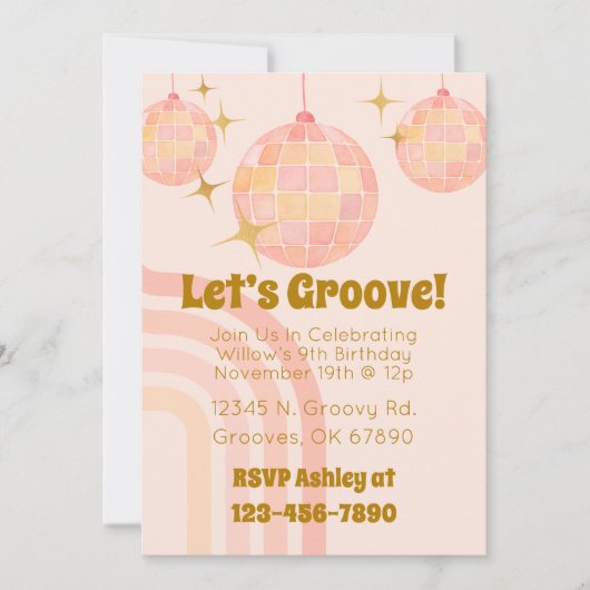 Groovy Watercolor Disco Einladung (Vorderseite)