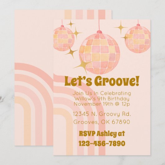 Groovy Watercolor Disco Einladung (Vorne/Hinten)